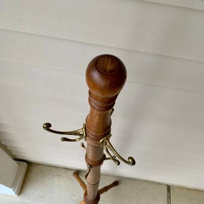 LOT 162 G: Wooden Coat Rack, Oak Umbrella Stand, & Collection of Walking Sticks & Canes (Wood & Aluminum)