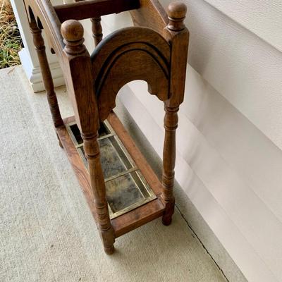 LOT 162 G: Wooden Coat Rack, Oak Umbrella Stand, & Collection of Walking Sticks & Canes (Wood & Aluminum)