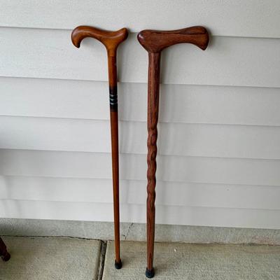 LOT 162 G: Wooden Coat Rack, Oak Umbrella Stand, & Collection of Walking Sticks & Canes (Wood & Aluminum)
