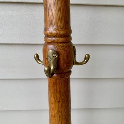 LOT 162 G: Wooden Coat Rack, Oak Umbrella Stand, & Collection of Walking Sticks & Canes (Wood & Aluminum)