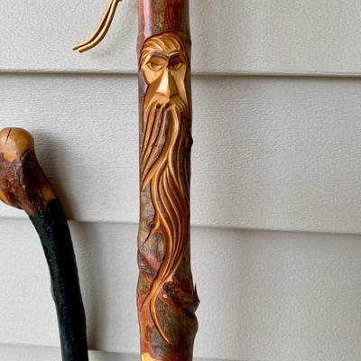 LOT 162 G: Wooden Coat Rack, Oak Umbrella Stand, & Collection of Walking Sticks & Canes (Wood & Aluminum)