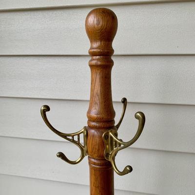 LOT 162 G: Wooden Coat Rack, Oak Umbrella Stand, & Collection of Walking Sticks & Canes (Wood & Aluminum)