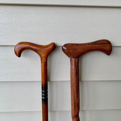 LOT 162 G: Wooden Coat Rack, Oak Umbrella Stand, & Collection of Walking Sticks & Canes (Wood & Aluminum)
