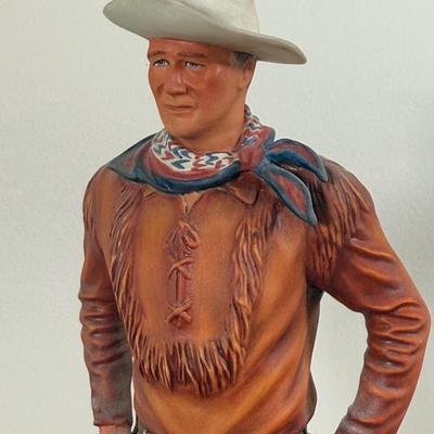 LOT 167L: John Wayne Porcelain Statues - The Franklin Mint "The Duke", "Western Lawman" and Bradford Exchange Trails...