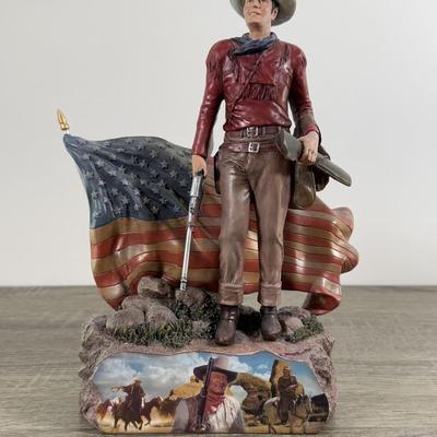 LOT 167L: John Wayne Porcelain Statues - The Franklin Mint "The Duke", "Western Lawman" and Bradford Exchange Trails...