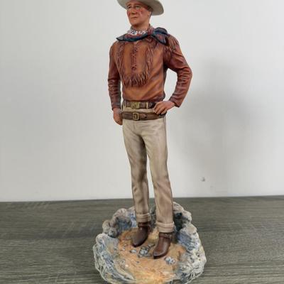 LOT 167L: John Wayne Porcelain Statues - The Franklin Mint "The Duke", "Western Lawman" and Bradford Exchange Trails...