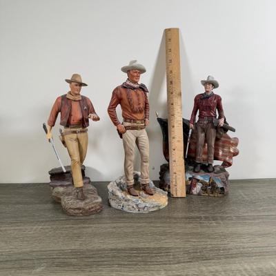 LOT 167L: John Wayne Porcelain Statues - The Franklin Mint "The Duke", "Western Lawman" and Bradford Exchange Trails...