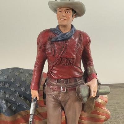 LOT 167L: John Wayne Porcelain Statues - The Franklin Mint "The Duke", "Western Lawman" and Bradford Exchange Trails...