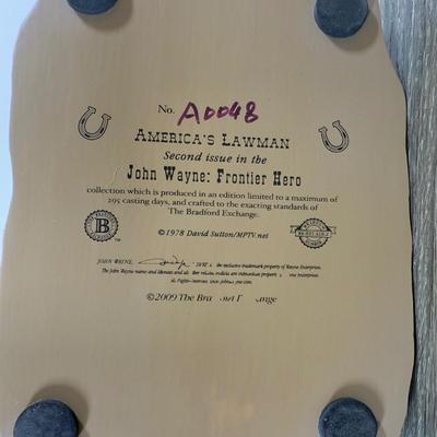 LOT 168L: Bradford Exchange John Wayne - 2009 America's Lawman A0048, 2011 Edwin M Knowles A Legend Stands Tall A0812 & 2012...