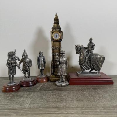 LOT 170L: Collection of Silvertone Statues w/ Big Ben Clock