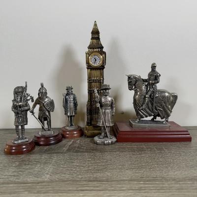 LOT 170L: Collection of Silvertone Statues w/ Big Ben Clock