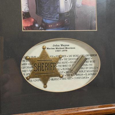 LOT 172L: Collector's Showcase John Wayne Statue #25/500 & Framed Sheriff Shadowbox