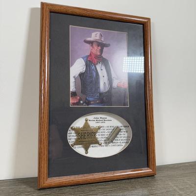 LOT 172L: Collector's Showcase John Wayne Statue #25/500 & Framed Sheriff Shadowbox