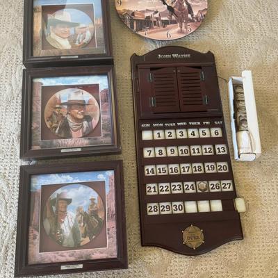 LOT 176L: John Wayne Calendar, Clock & Bradford Exchange Plates in Shadowboxes