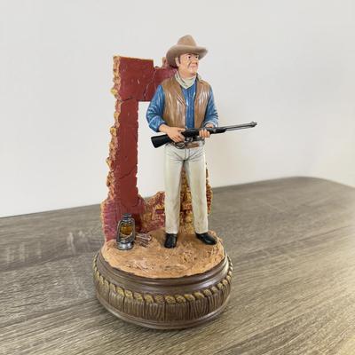 LOT 195L: Hawthorne Village Legend of John Wayne Signature Collection Sculpture # A0485 & A0481 and Bradford Exchange Silver Screen...