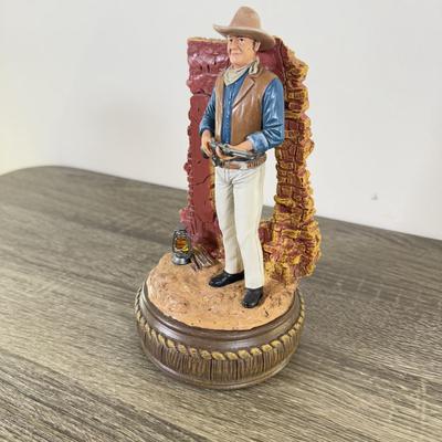LOT 195L: Hawthorne Village Legend of John Wayne Signature Collection Sculpture # A0485 & A0481 and Bradford Exchange Silver Screen...