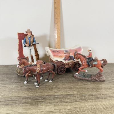 LOT 195L: Hawthorne Village Legend of John Wayne Signature Collection Sculpture # A0485 & A0481 and Bradford Exchange Silver Screen...