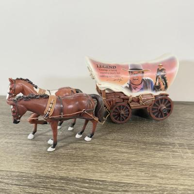 LOT 195L: Hawthorne Village Legend of John Wayne Signature Collection Sculpture # A0485 & A0481 and Bradford Exchange Silver Screen...