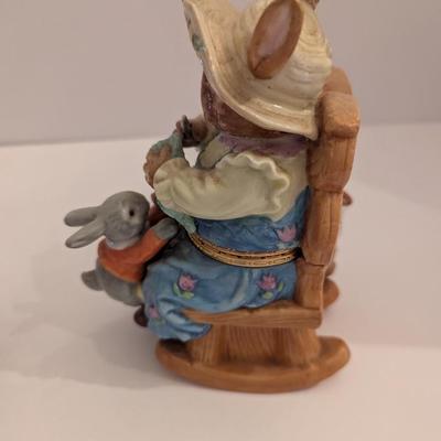 Approx 8" Tall Peter Rabbit & Mama Rabbit Porcelain Hinged Trinket Box