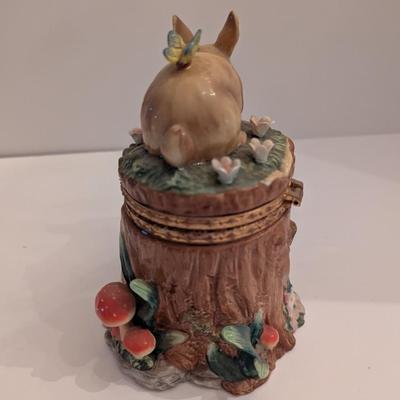 Approx 7" Tall Bunny Rabbit Porcelain Hinged Trinket Box