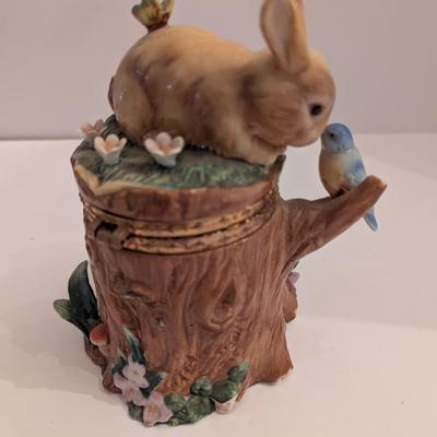 Approx 7" Tall Bunny Rabbit Porcelain Hinged Trinket Box