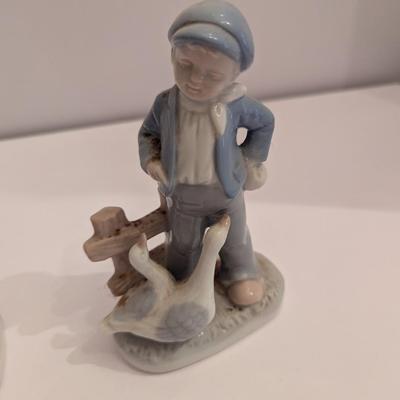 Porcelain Boy/Dog Figurine Candle Holder & Farm Boy With Geese