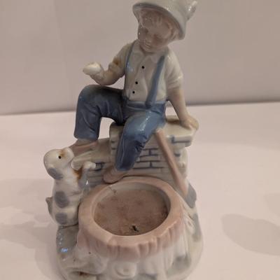 Porcelain Boy/Dog Figurine Candle Holder & Farm Boy With Geese