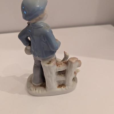 Porcelain Boy/Dog Figurine Candle Holder & Farm Boy With Geese