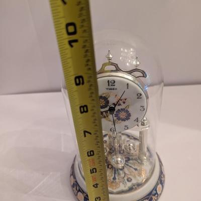 Approx 10" Tall Vintage Timex Clock Blue & White With Pendulum