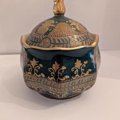 Vintage Royal Satsuma Style Lidded Bowl Hand Painted