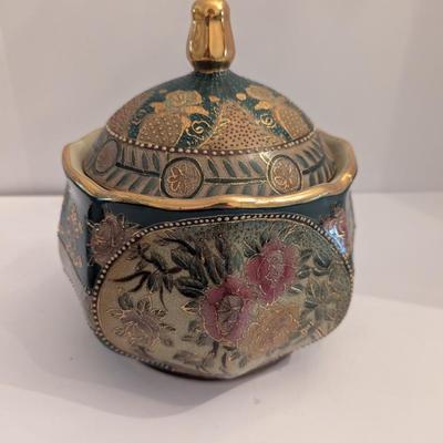 Vintage Royal Satsuma Style Lidded Bowl Hand Painted
