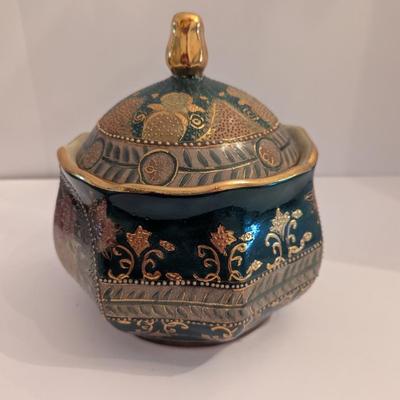 Vintage Royal Satsuma Style Lidded Bowl Hand Painted