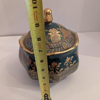 Vintage Royal Satsuma Style Lidded Bowl Hand Painted