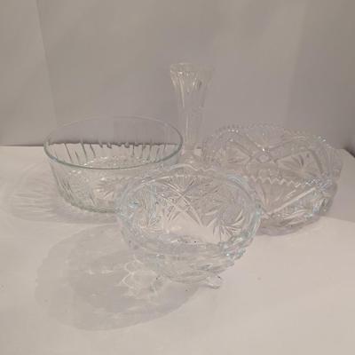 Cut/Pressed Glass Serving Bowls & Vase