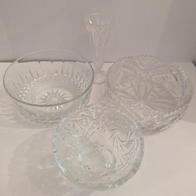 Cut/Pressed Glass Serving Bowls & Vase