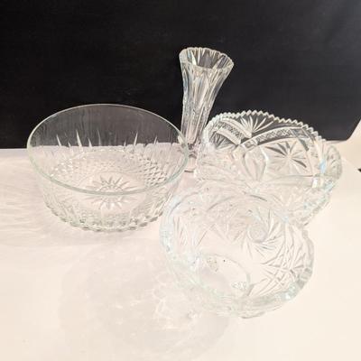 Cut/Pressed Glass Serving Bowls & Vase