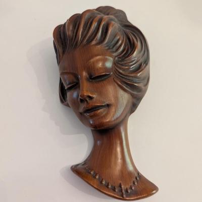 Made In West Germany Cortendorf RS Mid Century Wood Look Woman Wall Mask Pottery