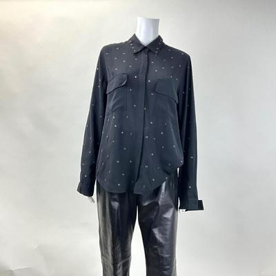 292 L'AGENCE Black Polyester Grommets Patch Pockets Shirt