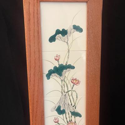Pair of Vertical Wooden Framed Tile Art (LR-MG)