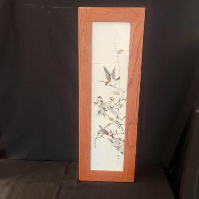 Pair of Vertical Wooden Framed Tile Art (LR-MG)