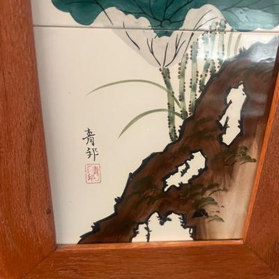 Pair of Vertical Wooden Framed Tile Art (LR-MG)
