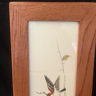 Pair of Vertical Wooden Framed Tile Art (LR-MG)