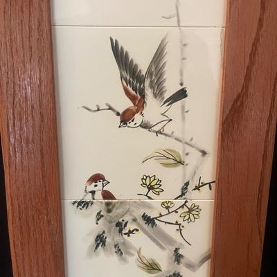 Pair of Vertical Wooden Framed Tile Art (LR-MG)