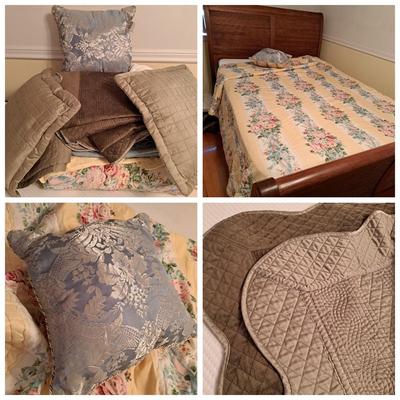 Selection of Fine Bedding: Quilt, Satin Coverlets, Bedspreads, Pillows (PB-SD)