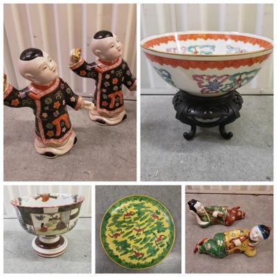 Two Pairs of Asian Figurines, Bowls, Lamp and More (2058F-KD)