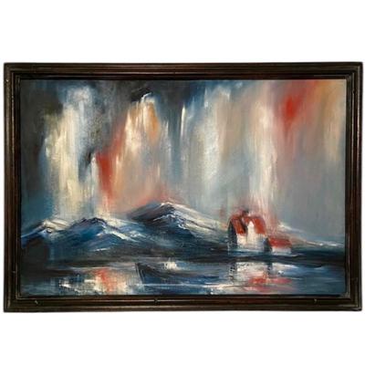 Textured Mountain Landscape Painting in Wooden Frame (PB-BM)