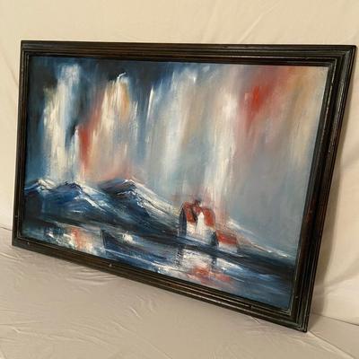 Textured Mountain Landscape Painting in Wooden Frame (PB-BM)