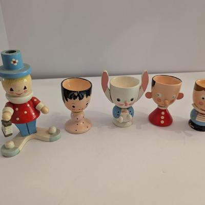 Vintage Wooden Egg Cups & Irmi Wooden Toy Figure