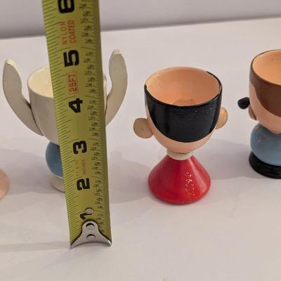 Vintage Wooden Egg Cups & Irmi Wooden Toy Figure
