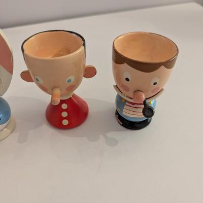 Vintage Wooden Egg Cups & Irmi Wooden Toy Figure